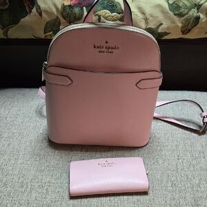 kate spade blush pink leather mini backpack with matching wallet